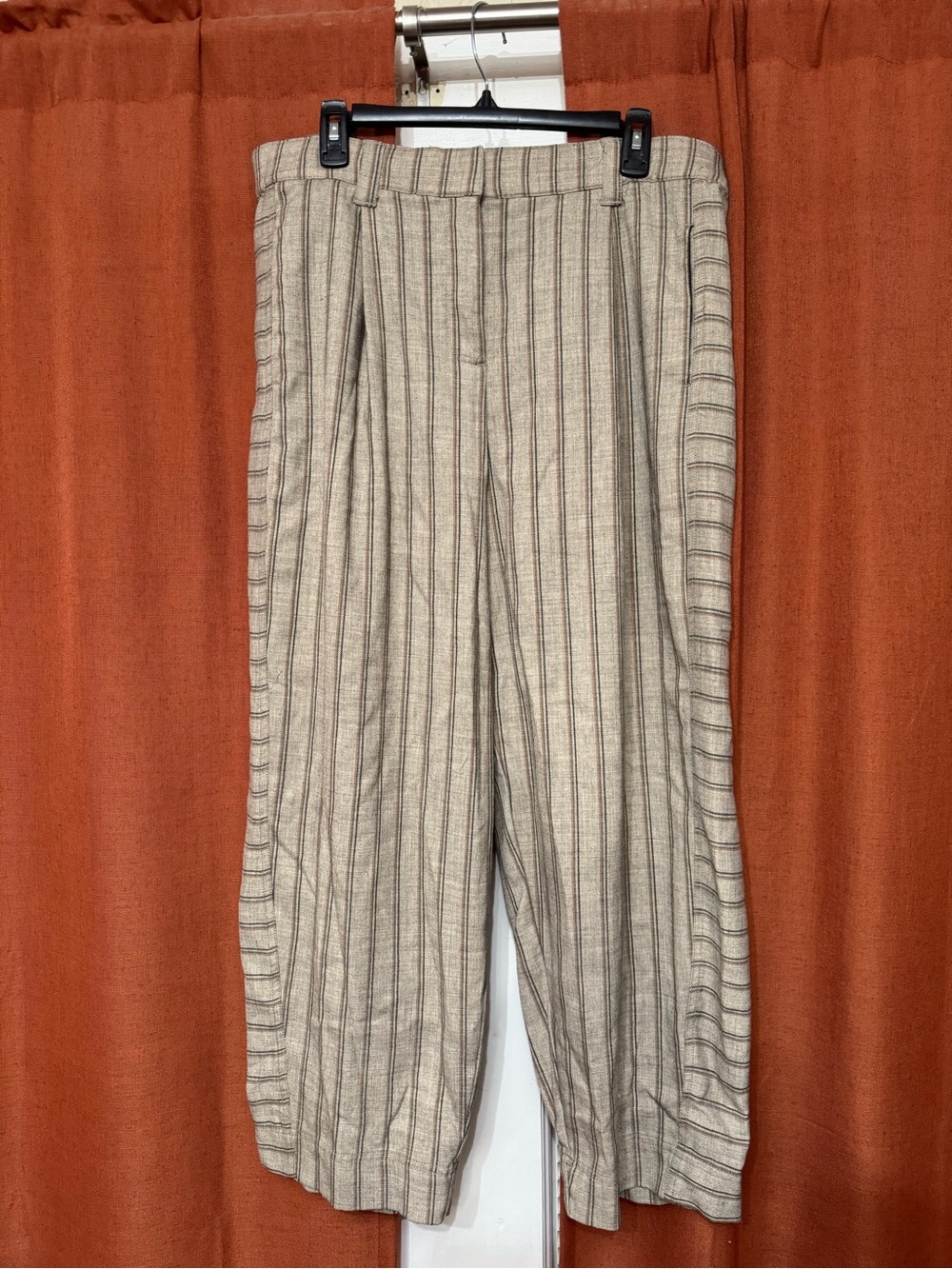 Democracy Beige Striped Barrel Leg Trousers
